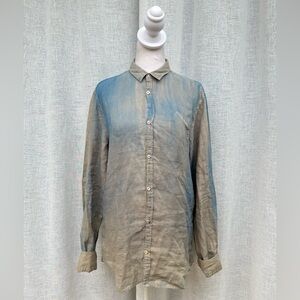 Manuel Ritz gray with blue accents button down blouse